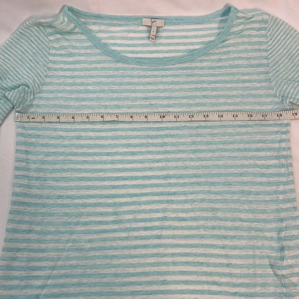 Joie Striped Linen 3/4 Sleeve Top, Small, Aqua White Kilinda Yarn-Dyed Slub Tee - Picture 7 of 9